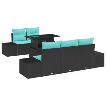 Sofa Set 6 stk. 5-Sitzanzahl Schwarz und Blau Poly-Rattan
