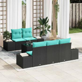 ARDEBO.de - Garten-Sofa-Set 6 stk. Schwarz und Türkis Poly-Rattan