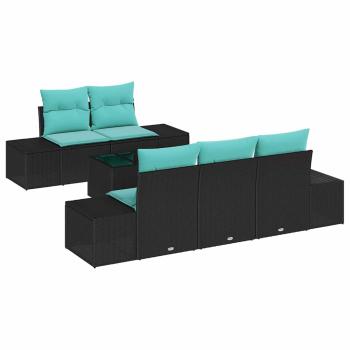 Garten-Sofa-Set 6 stk. Schwarz und Türkis Poly-Rattan