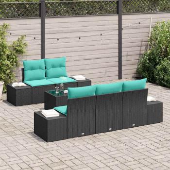 Garten-Sofa-Set 6 stk. Schwarz und Türkis Poly-Rattan