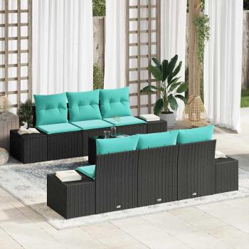 ARDEBO.de - Garten-Sofa-Set 8 stk. Schwarz und Türkis Poly-Rattan