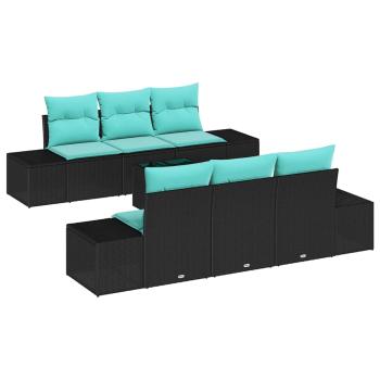 Garten-Sofa-Set 8 stk. Schwarz und Türkis Poly-Rattan