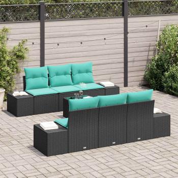 Garten-Sofa-Set 8 stk. Schwarz und Türkis Poly-Rattan