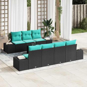 ARDEBO.de - Garten-Sofa-Set 8 stk. Schwarz und Türkis Poly-Rattan