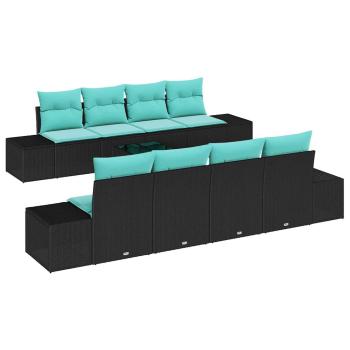 Garten-Sofa-Set 9 stk. Schwarz und Türkis Poly-Rattan
