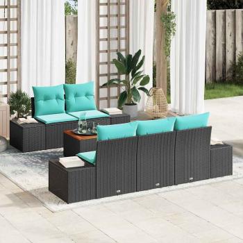 ARDEBO.de - Gartensofa-set 6 stk. Schwarz und Türkis Poly-Rattan