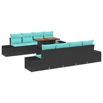 Garten-Sofa-Set 9 stk. Schwarz Poly Rattan
