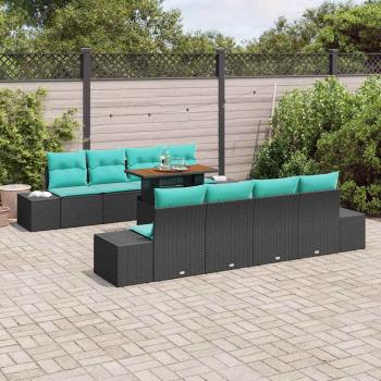 Garten-Sofa-Set 9 stk. Schwarz Poly Rattan