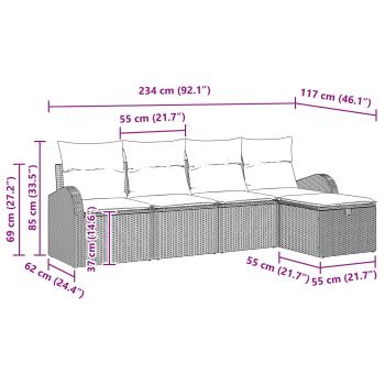 Sofa Set 5 stk. Beige und Hellgrau Poly-Rattan