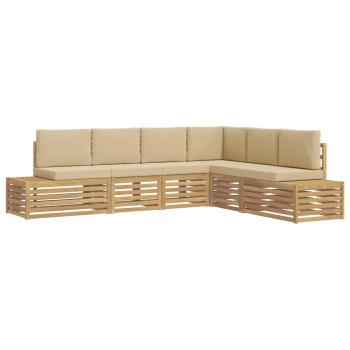 Outdoor-Sofagarnitur mit Kissen 6 Stück Weiß und Beige