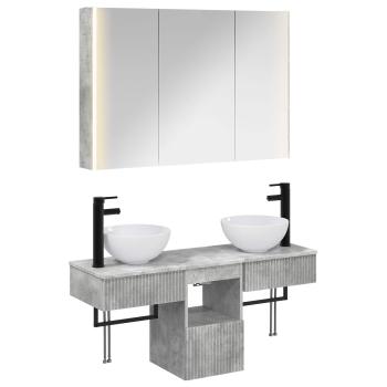 Badezimmerschrank-Set 4 stk. Betongrau Holzwerkstoff