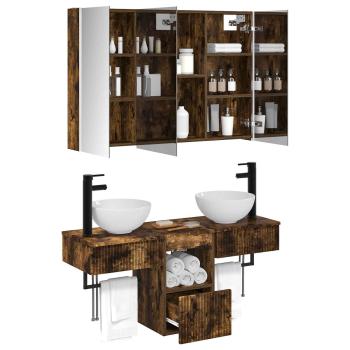 Badezimmerschrank-Set 4 stk. Geräucherte Eiche Holzwerkstoff