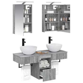 Badezimmerschrank-Set 5 stk. Grau Sonoma Holzwerkstoff