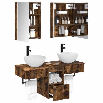 Badezimmerschrank-Set 5 stk. Geräucherte Eiche Holzwerkstoff