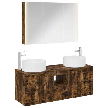 Badezimmerschrank-Set 4 stk. Geräucherte Eiche Holzwerkstoff