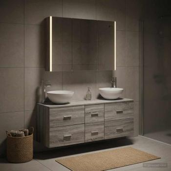 ARDEBO.de - Badezimmermöbel-Set 4 stk. Grau Sonoma Ingenieurholz und Glas