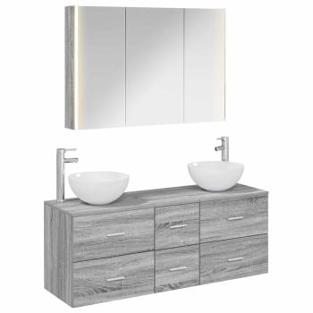 Badezimmermöbel-Set 4 stk. Grau Sonoma Ingenieurholz und Glas