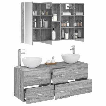 Badezimmermöbel-Set 4 stk. Grau Sonoma Ingenieurholz und Glas