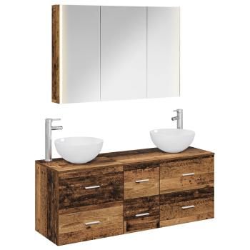 Badezimmermöbel-Set 4 stk. Altholz Ingenieurholz und Glas