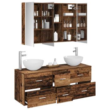 Badezimmermöbel-Set 4 stk. Altholz Ingenieurholz und Glas
