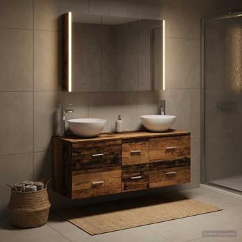 Badezimmermöbel-Set 4 stk. Altholz Ingenieurholz und Glas