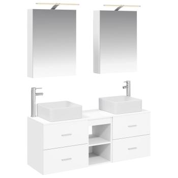 Badezimmermöbel-Set 5 stk. Weiß Ingenieurholz und Glas