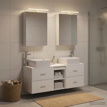 Badezimmermöbel-Set 5 stk. Weiß Ingenieurholz und Glas