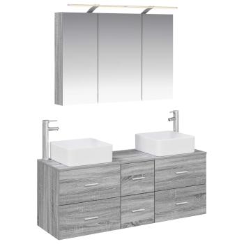 Badezimmermöbel-Set 4 stk. Grau Sonoma Ingenieurholz und Glas