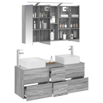 Badezimmermöbel-Set 4 stk. Grau Sonoma Ingenieurholz und Glas