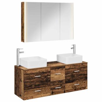 Badezimmermöbel-Set 4 stk. Altholz Ingenieurholz und Glas