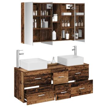 Badezimmermöbel-Set 4 stk. Altholz Ingenieurholz und Glas
