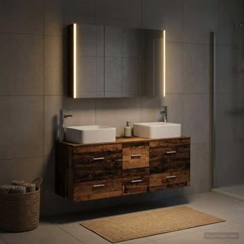 Badezimmermöbel-Set 4 stk. Altholz Ingenieurholz und Glas