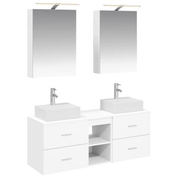 Badezimmermöbel-Set 5 stk. Weiß Ingenieurholz und Glas