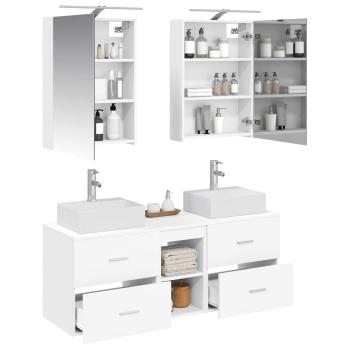 Badezimmermöbel-Set 5 stk. Weiß Ingenieurholz und Glas