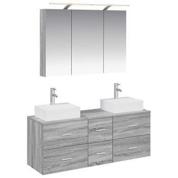 Badezimmermöbel-Set 4 stk. Grau Sonoma Ingenieurholz und Glas