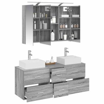 Badezimmermöbel-Set 4 stk. Grau Sonoma Ingenieurholz und Glas