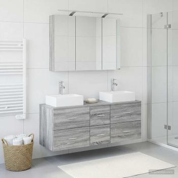 Badezimmermöbel-Set 4 stk. Grau Sonoma Ingenieurholz und Glas