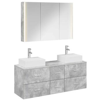 Badezimmermöbel-Set 4 stk. Betongrau Ingenieurholz und Glas