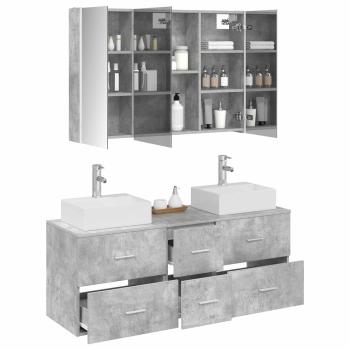 Badezimmermöbel-Set 4 stk. Betongrau Ingenieurholz und Glas