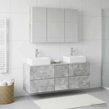 Badezimmermöbel-Set 4 stk. Betongrau Ingenieurholz und Glas