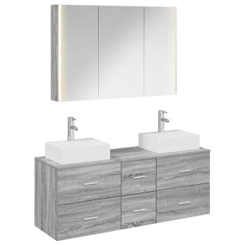 Badezimmermöbel-Set 4 stk. Grau Sonoma Ingenieurholz und Glas