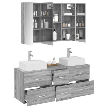 Badezimmermöbel-Set 4 stk. Grau Sonoma Ingenieurholz und Glas