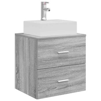 Badezimmermöbel-Set 4 stk. Grau Sonoma Ingenieurholz und Glas