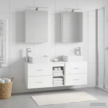 ARDEBO.de - Badezimmermöbel-Set 5 stk. Weiß Ingenieurholz und Glas
