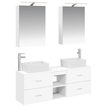 Badezimmermöbel-Set 5 stk. Weiß Ingenieurholz und Glas