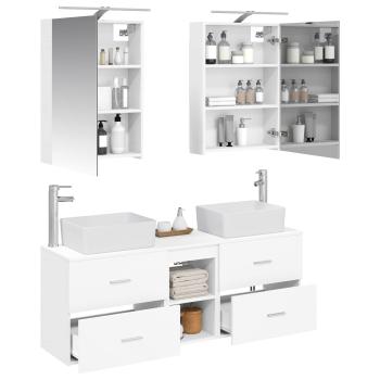 Badezimmermöbel-Set 5 stk. Weiß Ingenieurholz und Glas