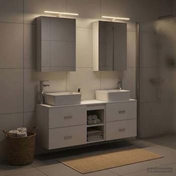 Badezimmermöbel-Set 5 stk. Weiß Ingenieurholz und Glas