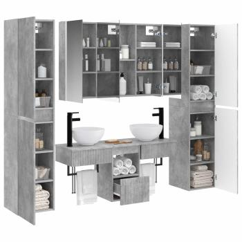 Badezimmermöbel-Set 6 stk. Betongrau Ingenieurholz und Glas