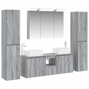 Badezimmermöbel-Set 6 stk. Grau Sonoma Ingenieurholz und Glas