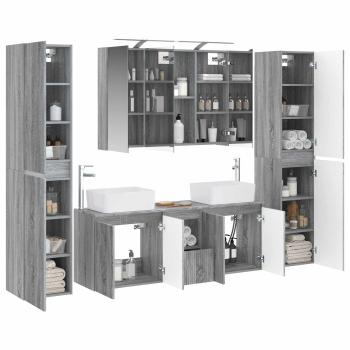 Badezimmermöbel-Set 6 stk. Grau Sonoma Ingenieurholz und Glas